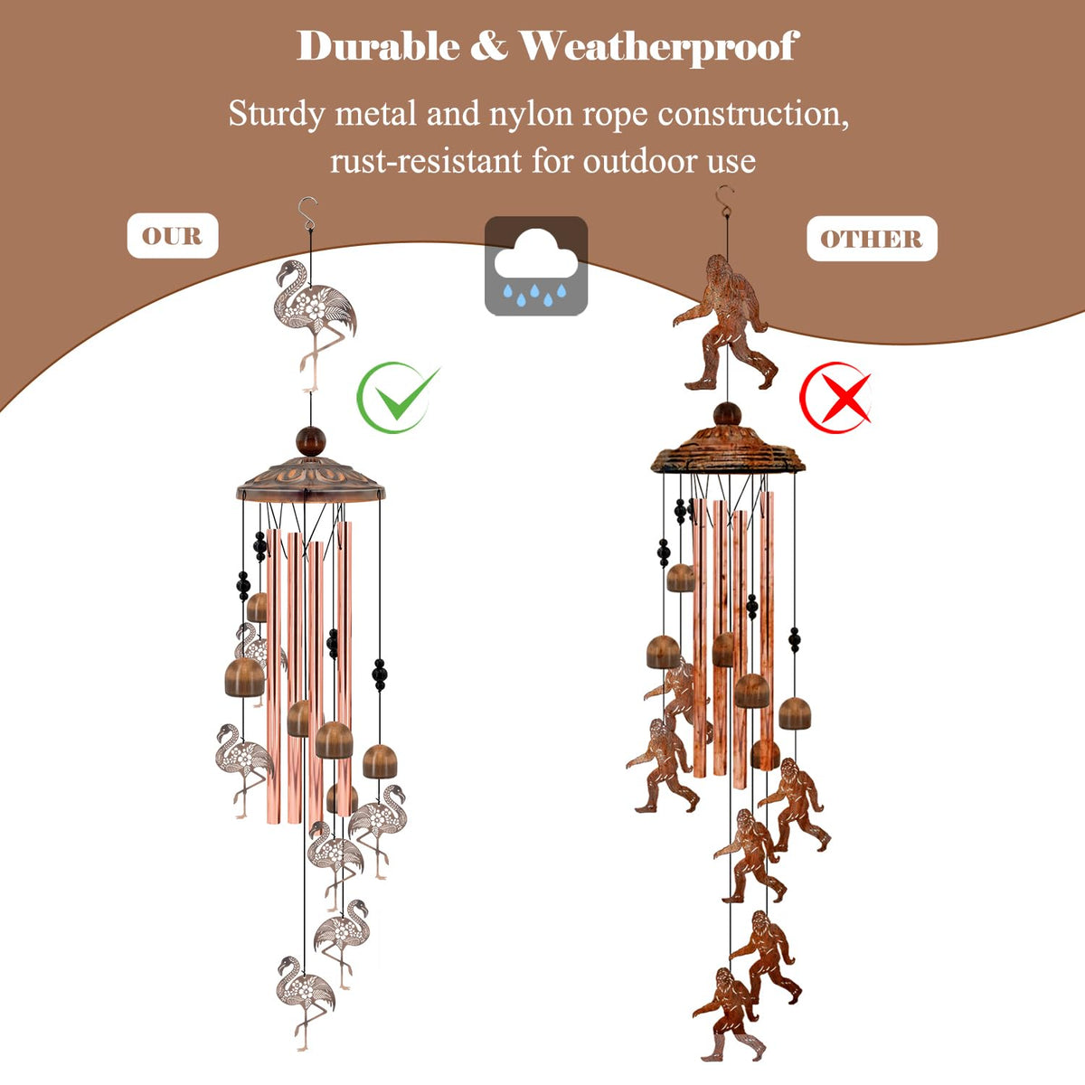 Hollow-out design of Howarmer wind chime adds delicate visual interest outside