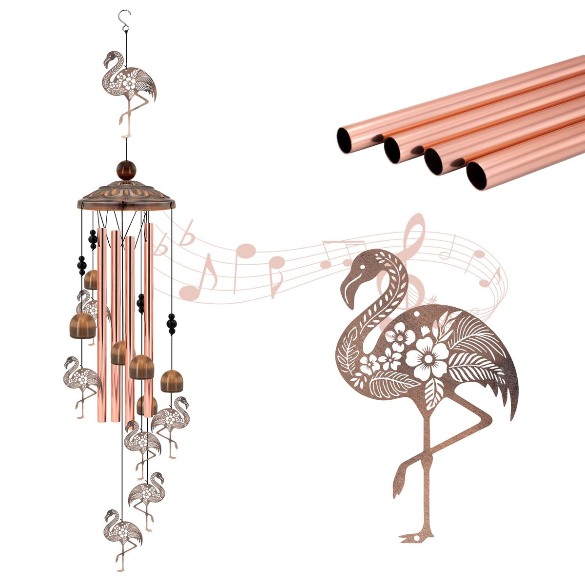 Howarmer Flamingo wind chime with large flamingo, ideal garden focal point