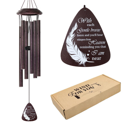 Howarmer memorial wind chimes inscription closeup for comforting remembrance outdoors