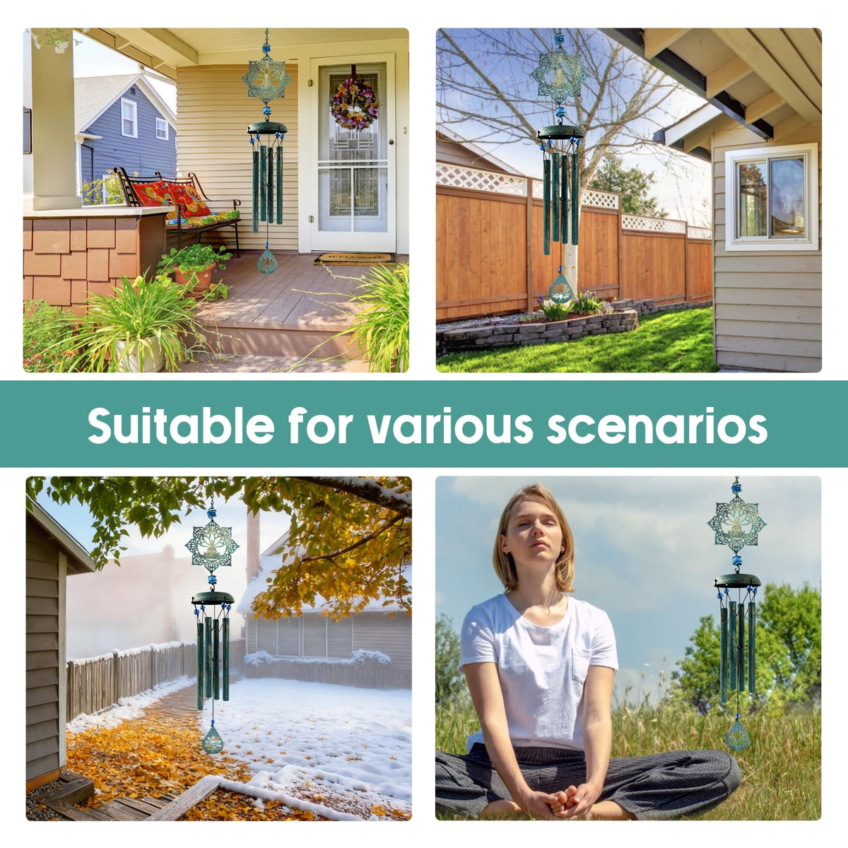 Howarmer Wind Chime features intricate Buddha and lotus cutouts with elegance