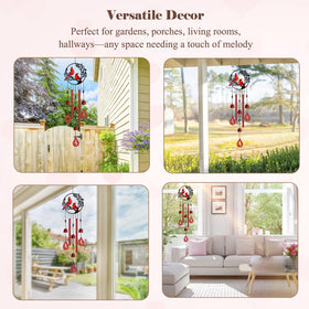 Howarmer wind chime on patio paints a tranquil, inviting outdoor scene.