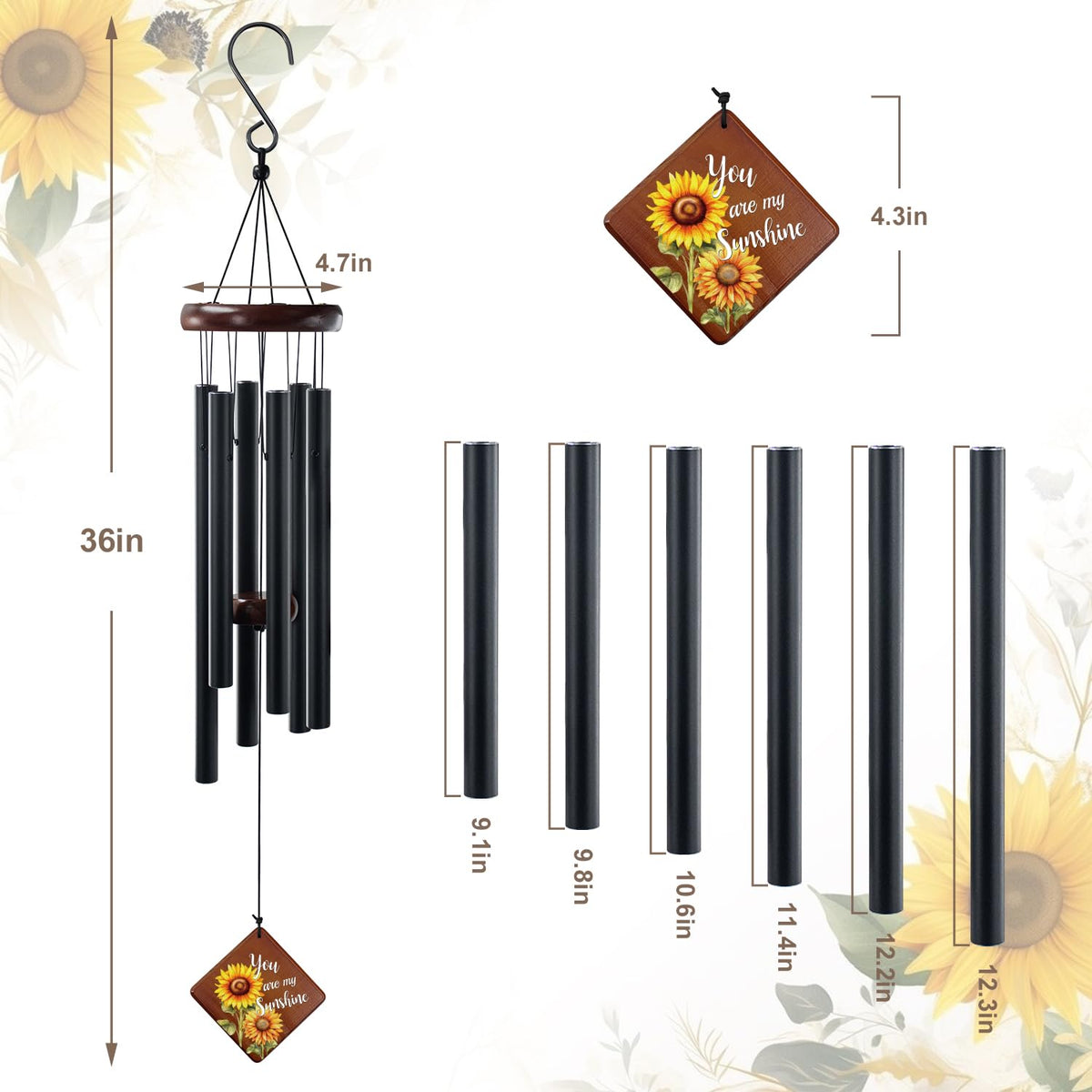 Howarmer wind chime sunflower design, indoor or outdoor decor