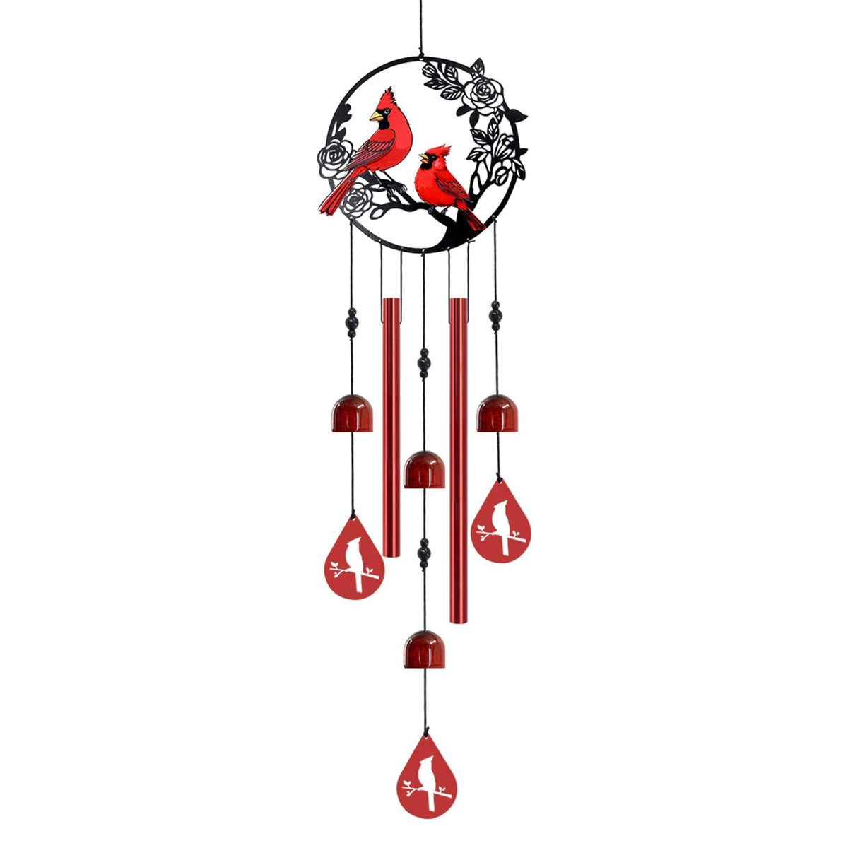 Howarmer wind chime with two red cardinals and tubes delivers clear, soothing tones outdoors.