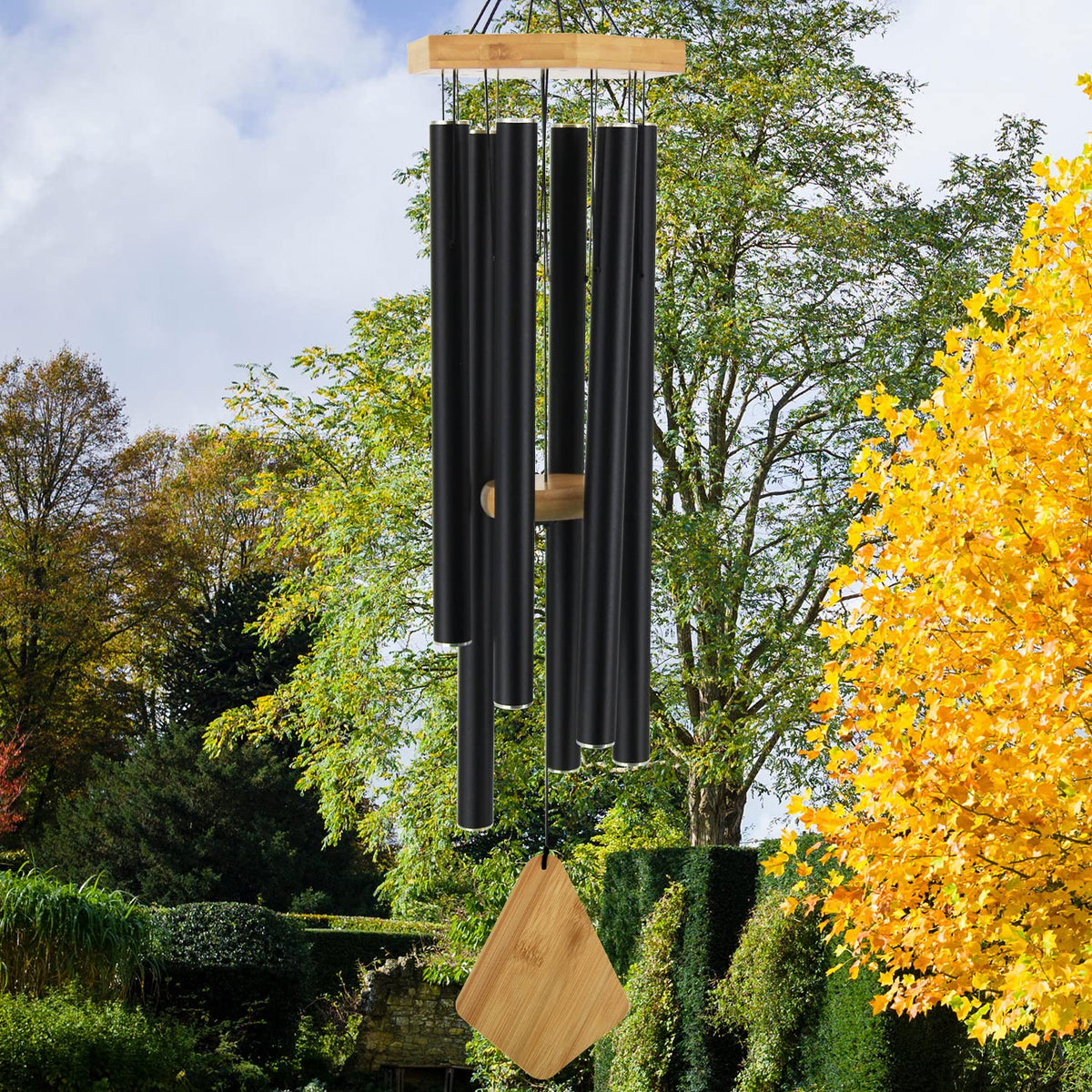 Howarmer wind chimes beech wood top lends natural craftsmanship