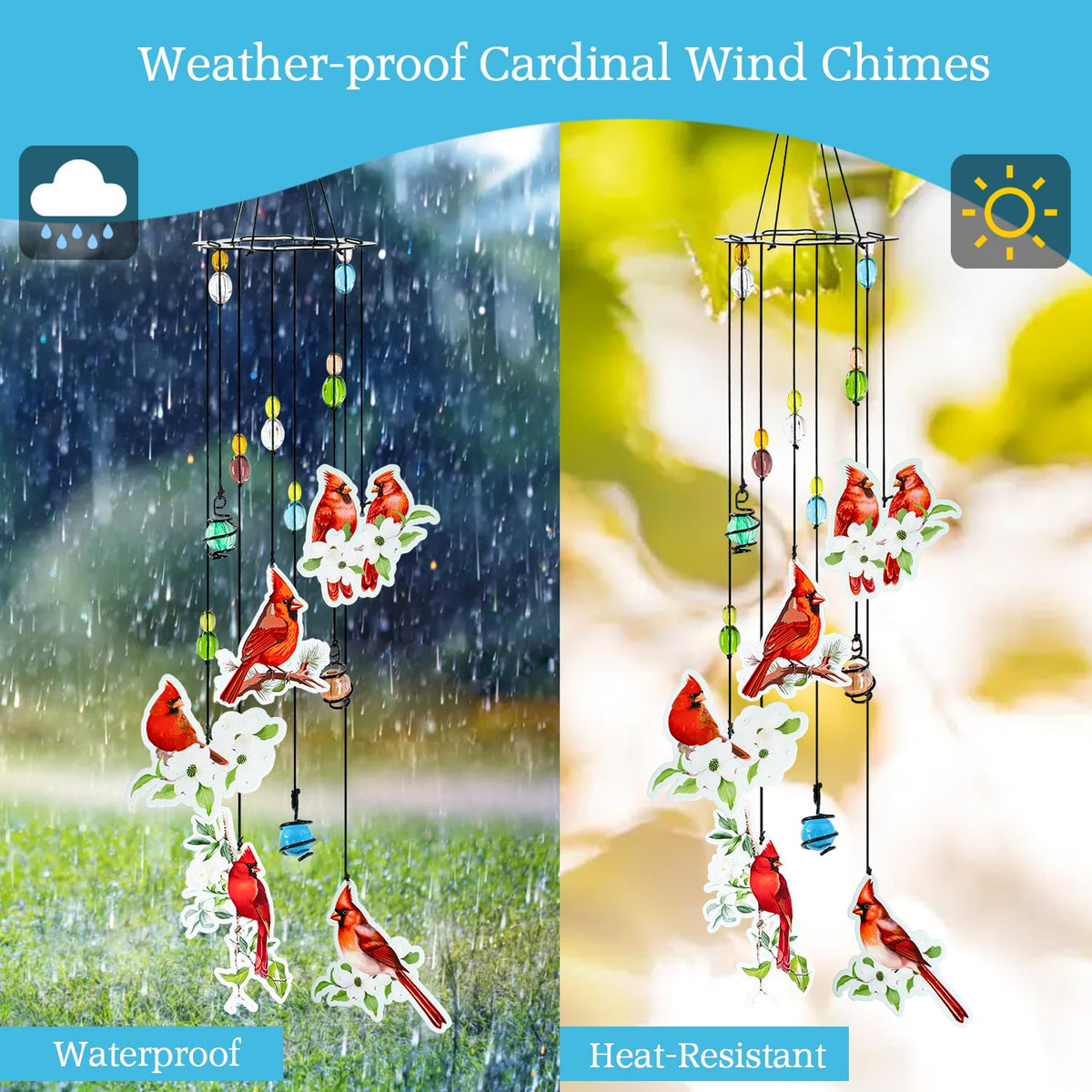 Howarmer wind chimes with top cover and hook for easy hanging.