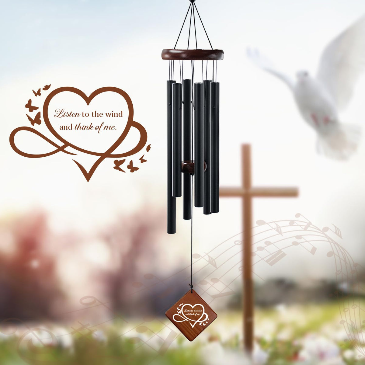 Howarmer windchime outdoor garden scene, enduring remembrance keepsake.