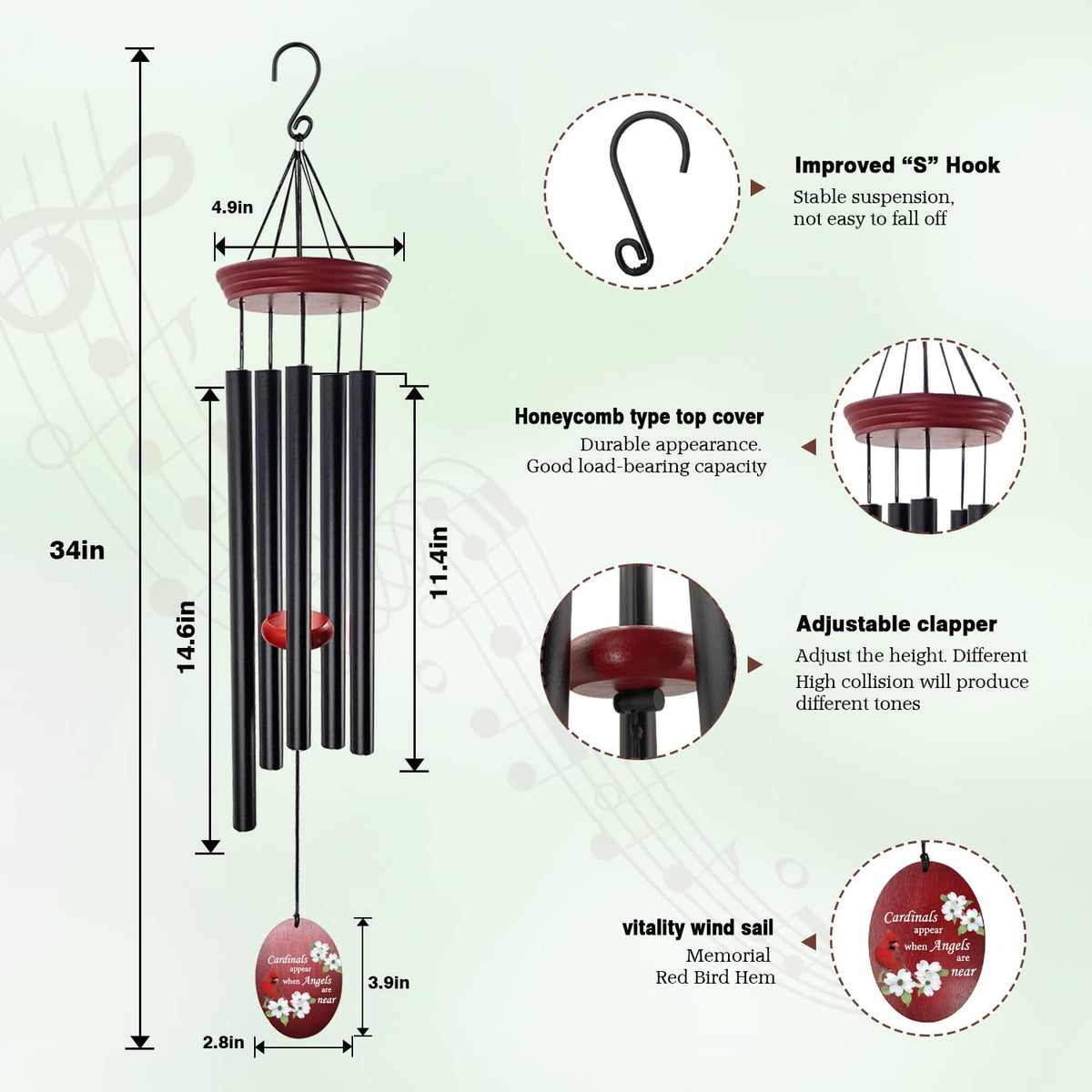 Howarmer Windchime waterproof wooden top supports year-round memorials