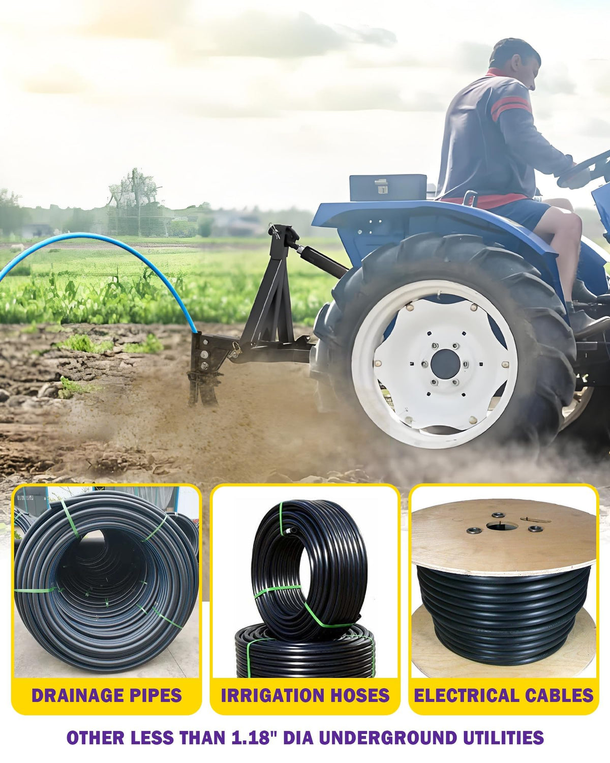 HOWBOW Pipe Layer Attachment works with up to 1.18 inch pipe for quick buried lines.