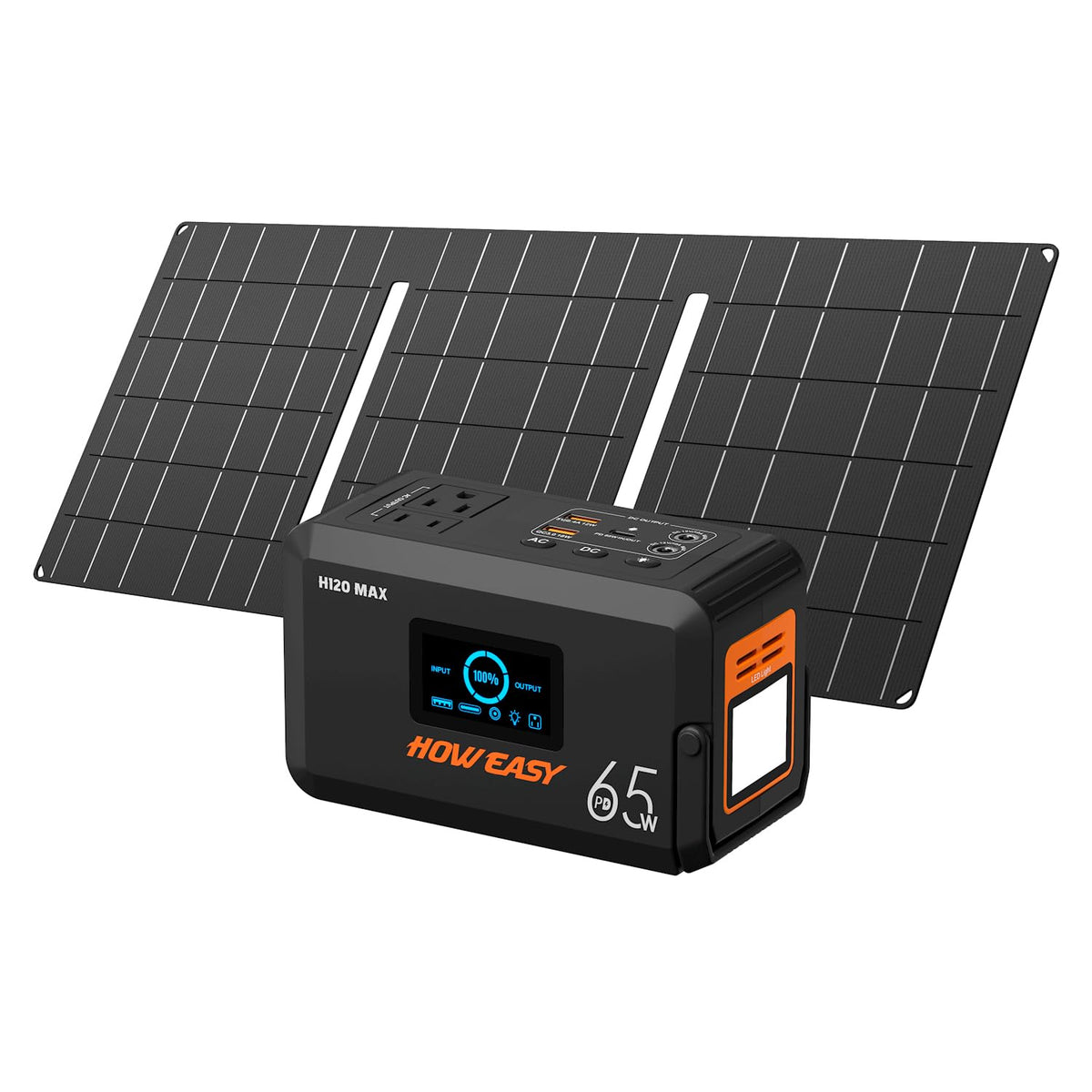HOWEASY H120MAX portable power station angled view for reliable outdoor power on the go
