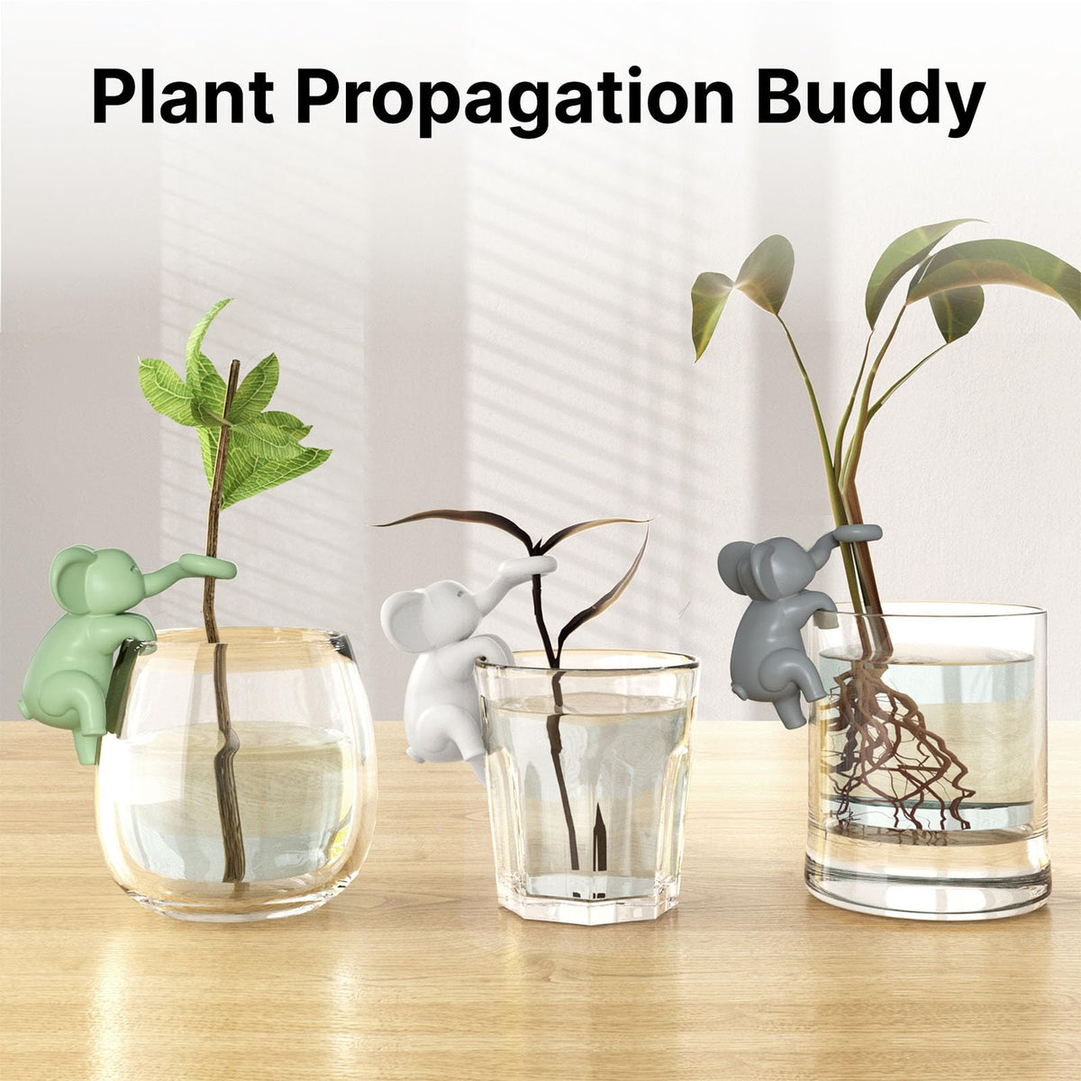 HoWhen Howhen grey elephant figurine hanging on edge adding terrarium appeal.