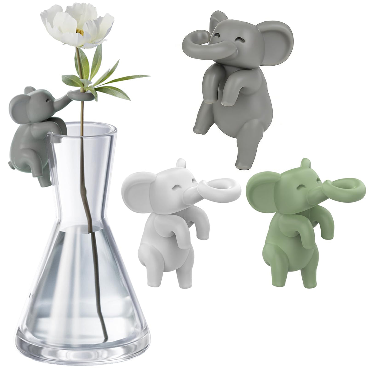 HoWhen Howhen white elephant figurine hanging on edge for propagation support and whimsy.