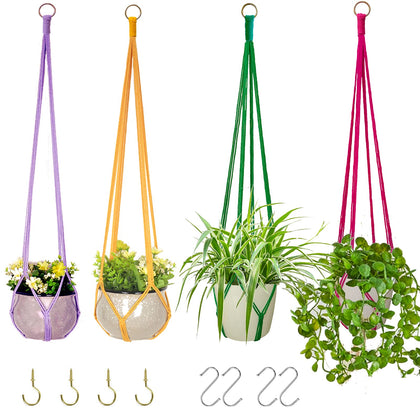 HOWMAX hanging planter with eight hooks in colorful cotton rope for versatile indoor decor.