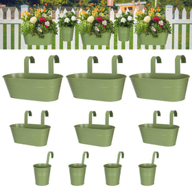 HowRU 3-size metal hanging pots set in green for balcony decor and plant growth.