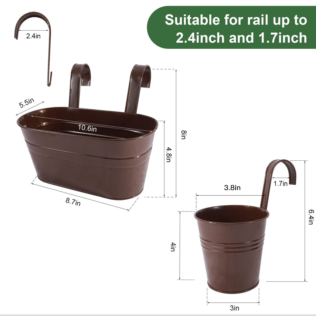 HowRU bronze hanging bucket pot adds color to balconies and fences.