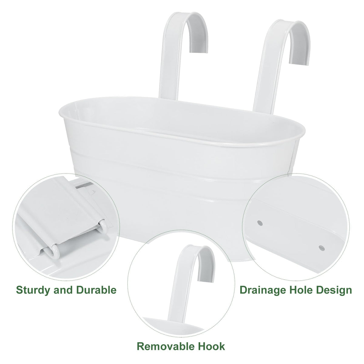 HowRU hanging bucket pots in round shape, white finish for porch