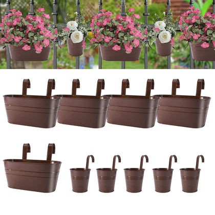 HowRU metal iron flower pot for rail-hanging; boosts balcony greenery.