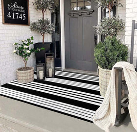 HOXCIK black and white outdoor rug for porch with durable cotton blend