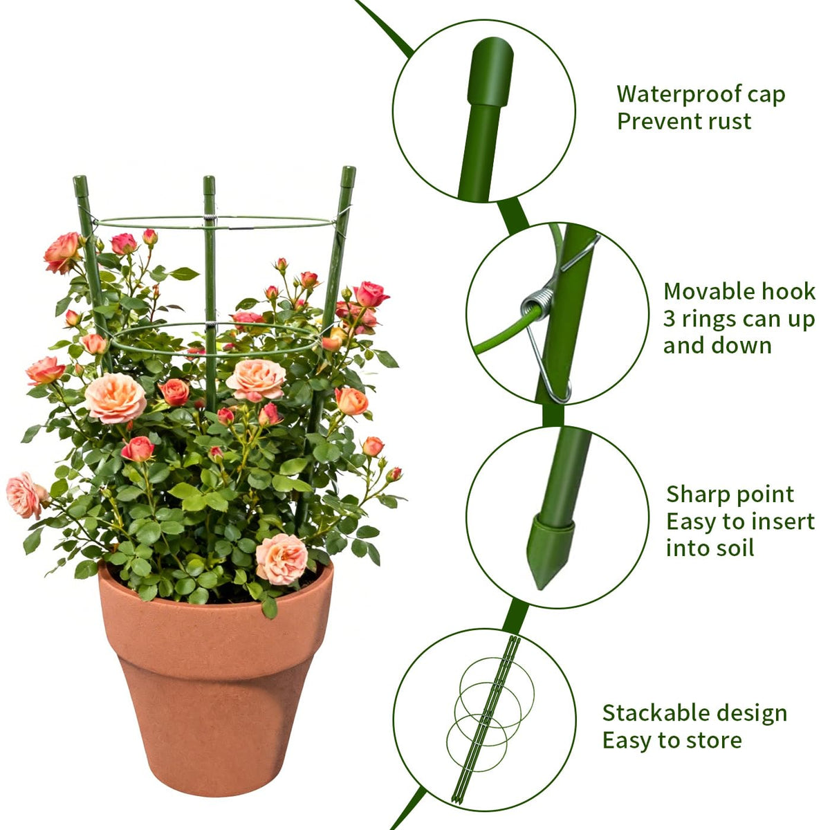 Hoyejyou tomato cage adjustable rings provide flexible plant support.