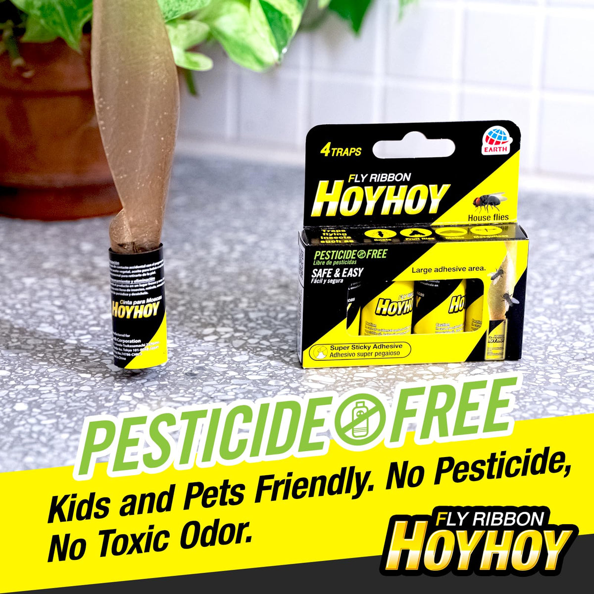 HOY HOY Fly Ribbon in garage scene provides extra protection against flying pests.