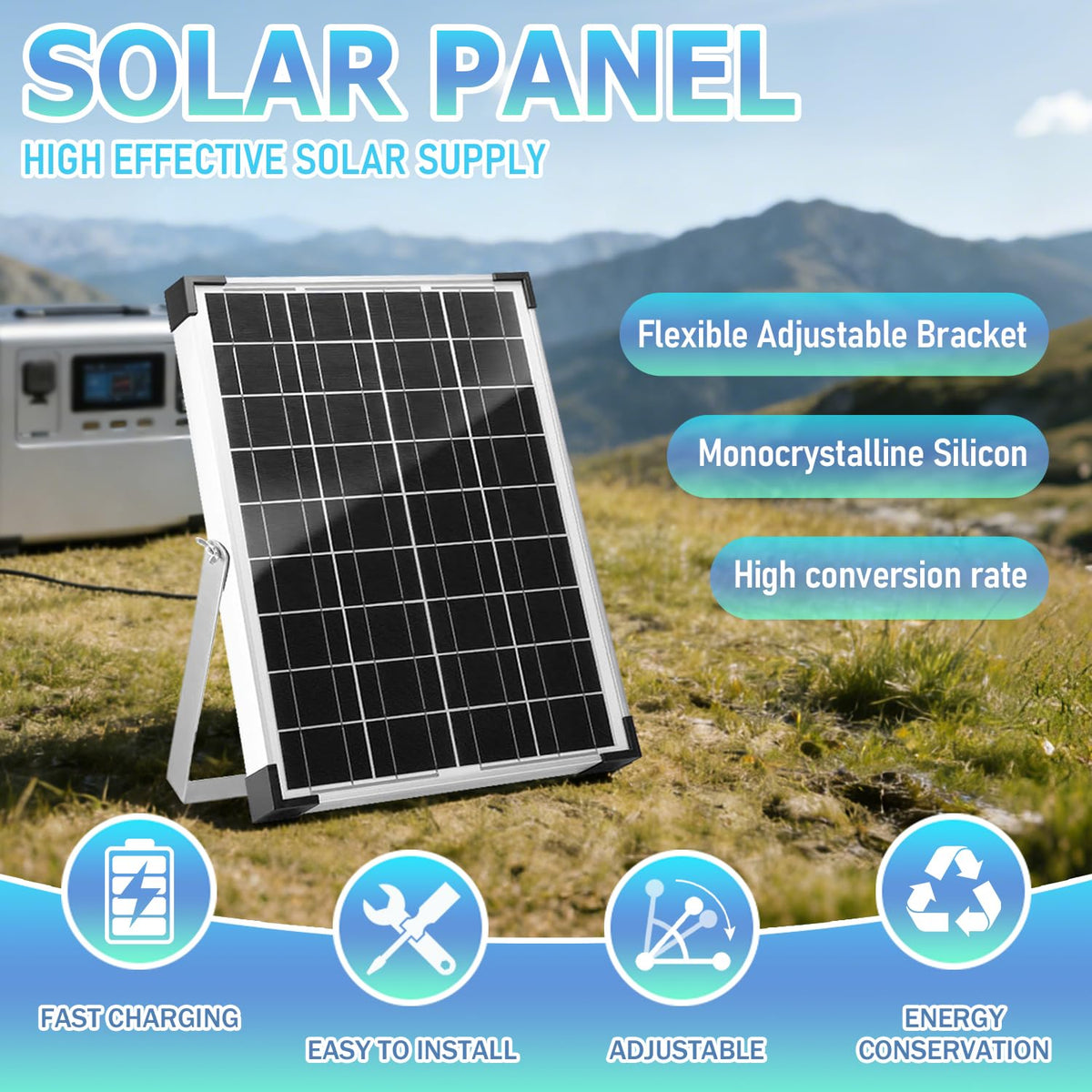 Hoysicy solar panel side view highlighting slim profile for easy mounting.