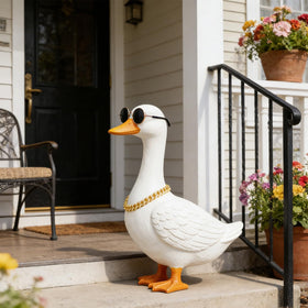 Hoyuwak goose outfit 80s-90s styled look, festive yard cosplay moment.