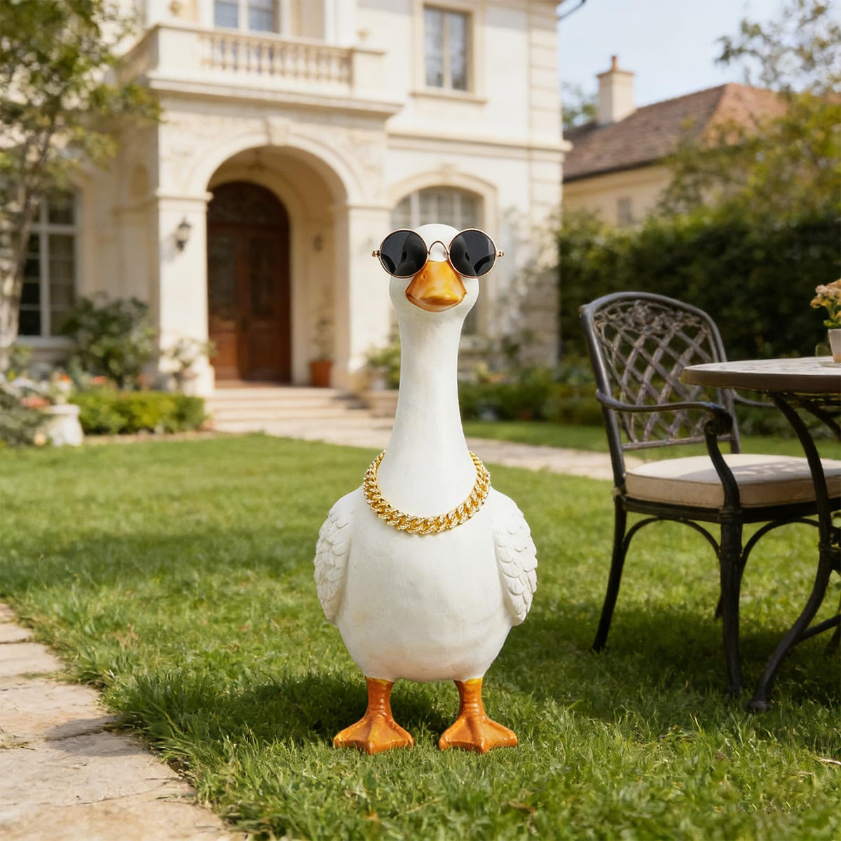 Hoyuwak goose outfit weather-resistant materials, outdoor porch decoration durability.