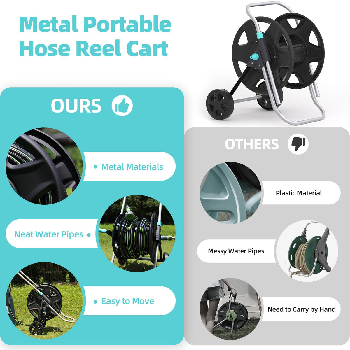 Hozcart adjustable-height handle enables comfortable pulling.