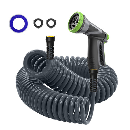 Hozcart coil hose 25ft rolled for compact, tangle-free storage.