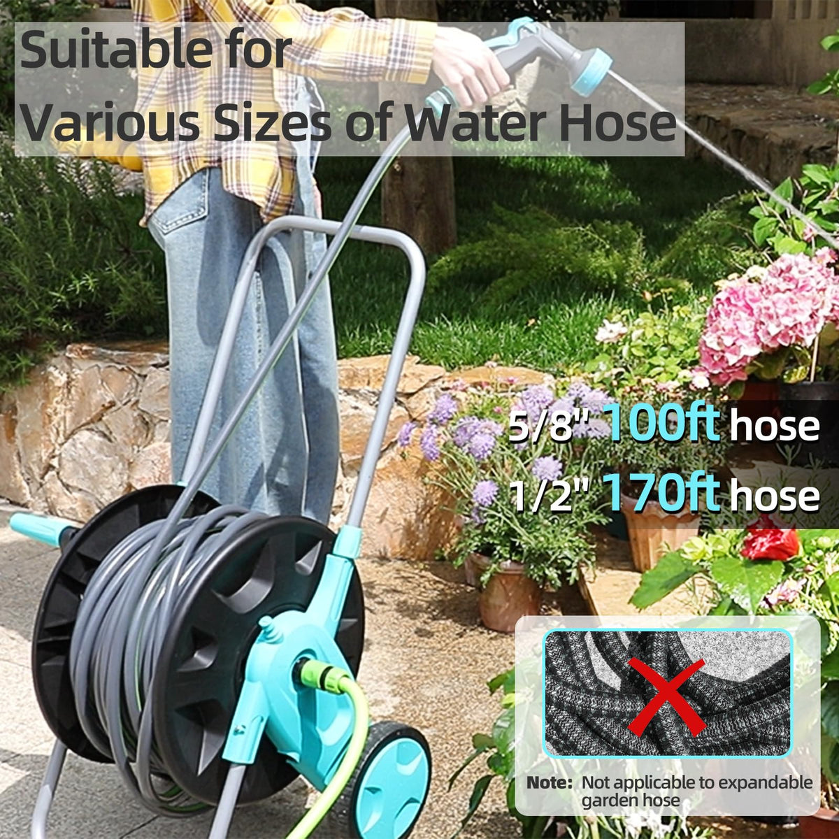 Hozcart large-capacity hose cart fits up to 100 ft of 5/8-inch hose