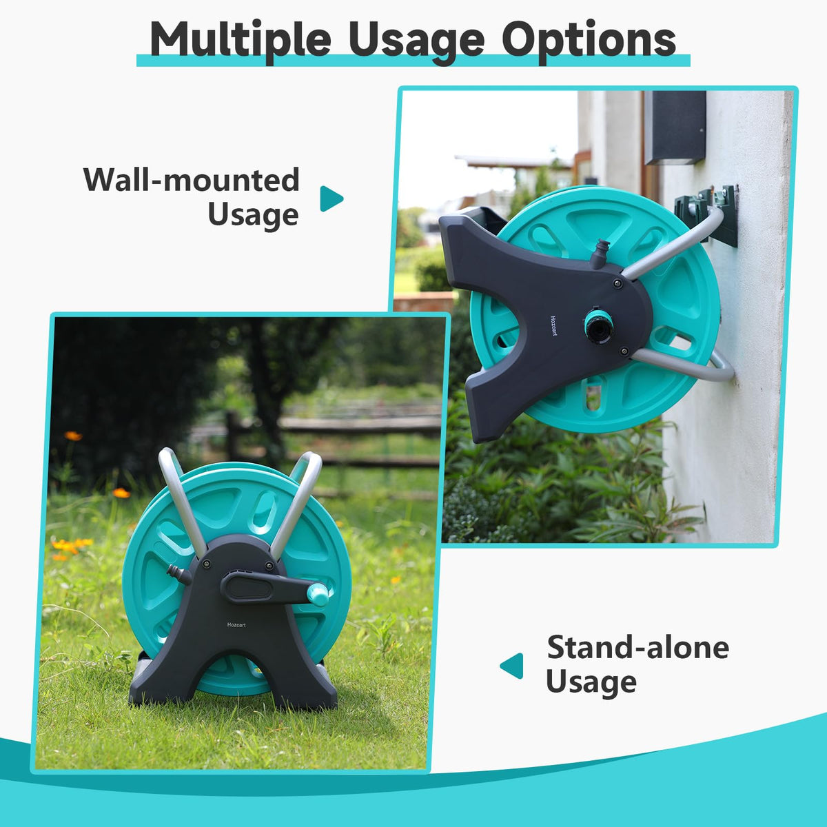 Hozcart large capacity hose storage blue, fits long hoses for expansive gardens.