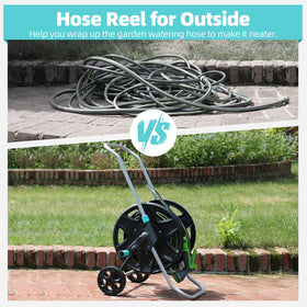 Hozcart tilted connector design reduces hose kinks during winding.