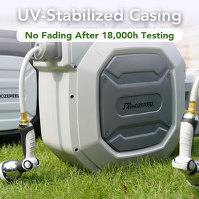 HOZEREEL 10-pattern nozzle provides versatile spraying for plants and cleaning.