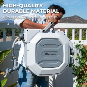 180-degree pivot bracket on HOZEREEL allows reach to every corner of the yard.