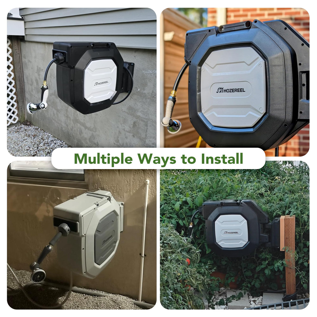 HOZEREEL automatic rewind system retracts the hose with a simple tug for ease.