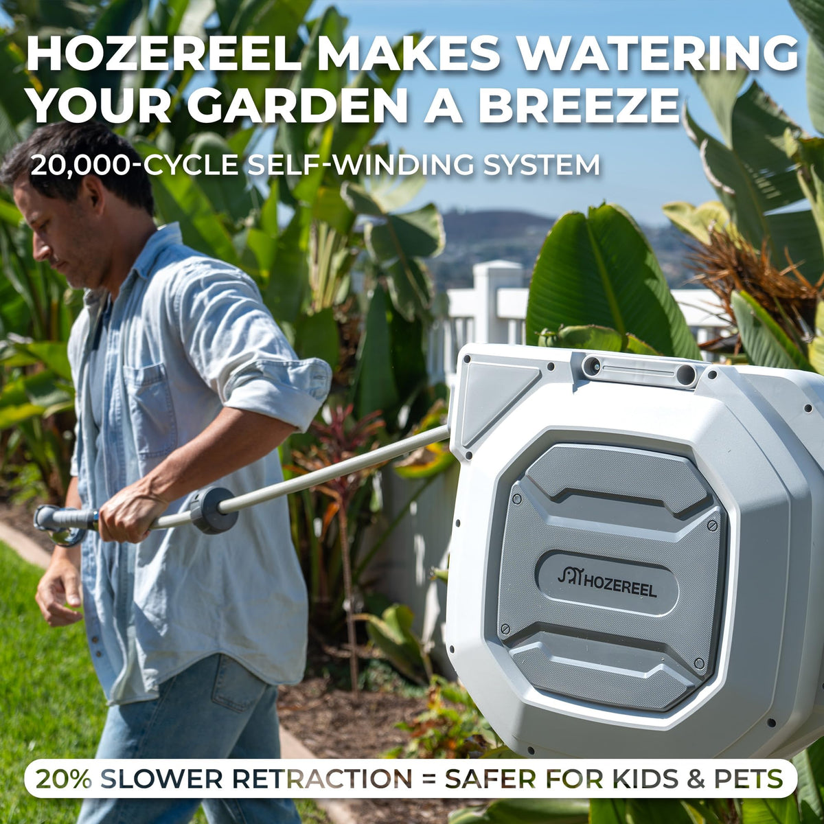 HOZEREEL brass fittings ensure durable, leak-free connections during outdoor use.