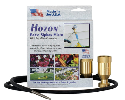 Hozon Injector brass siphon mixer attached to hose for precise fertilizer dilution
