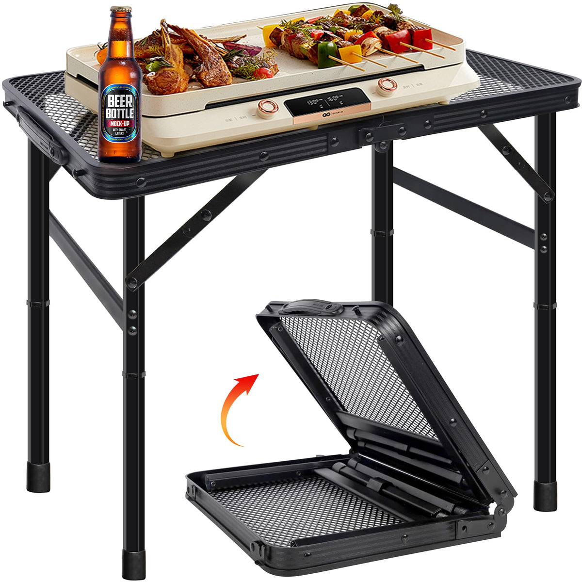 HPC Decor folding grill table with mesh desktop for easy outdoor meals