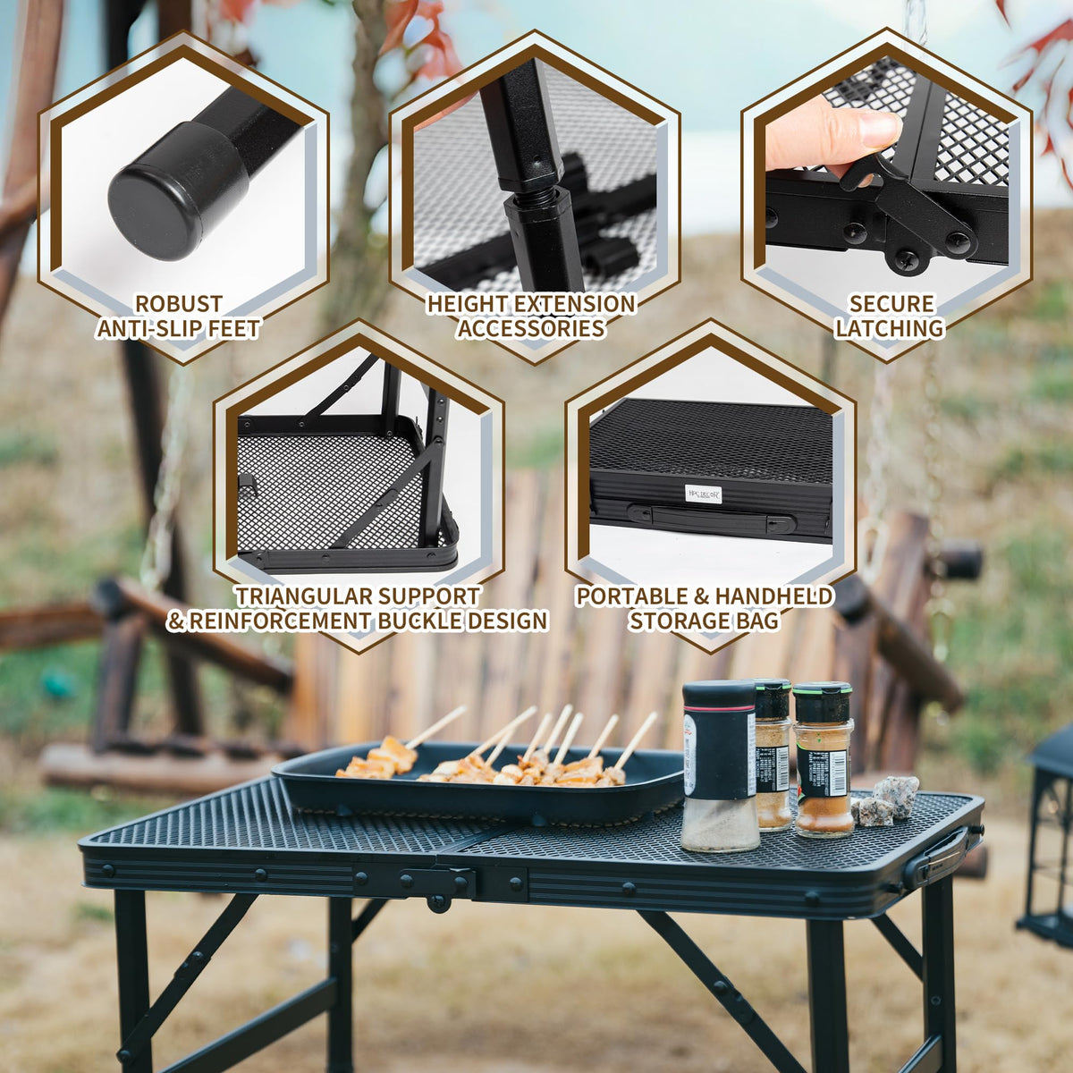HPC Decor sturdy triangle-latch legs boost stability during cooking