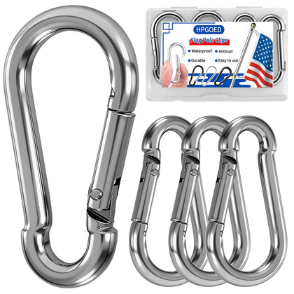 HPGOED flag pole ring carabiner clip in 304 stainless steel secures flags outdoors.