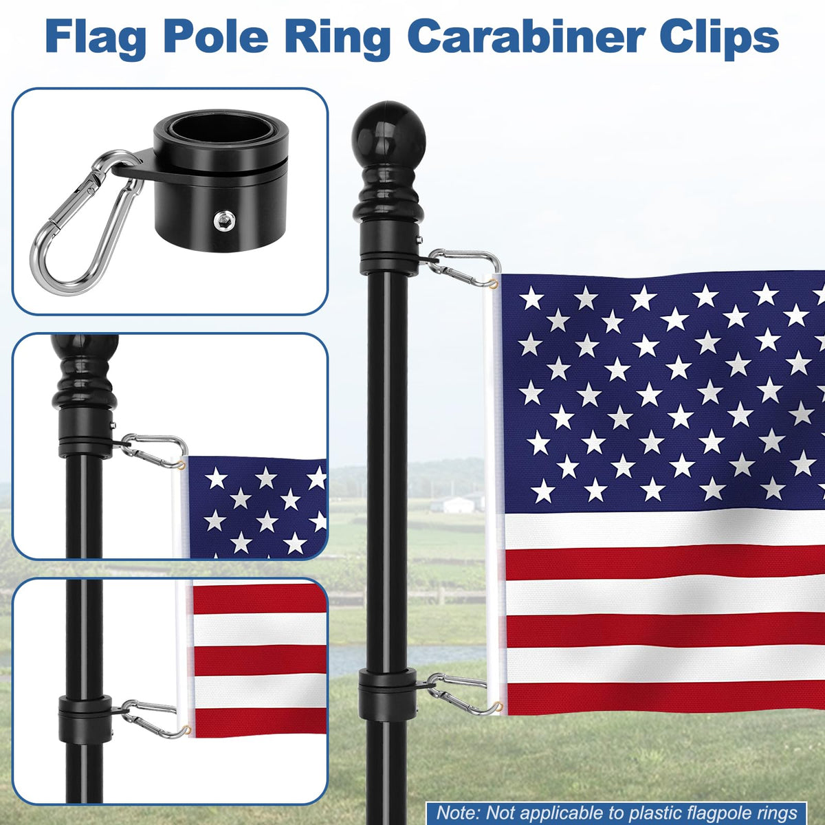 HPGOED grommeted flag attachment clip connects standard flags with ease.