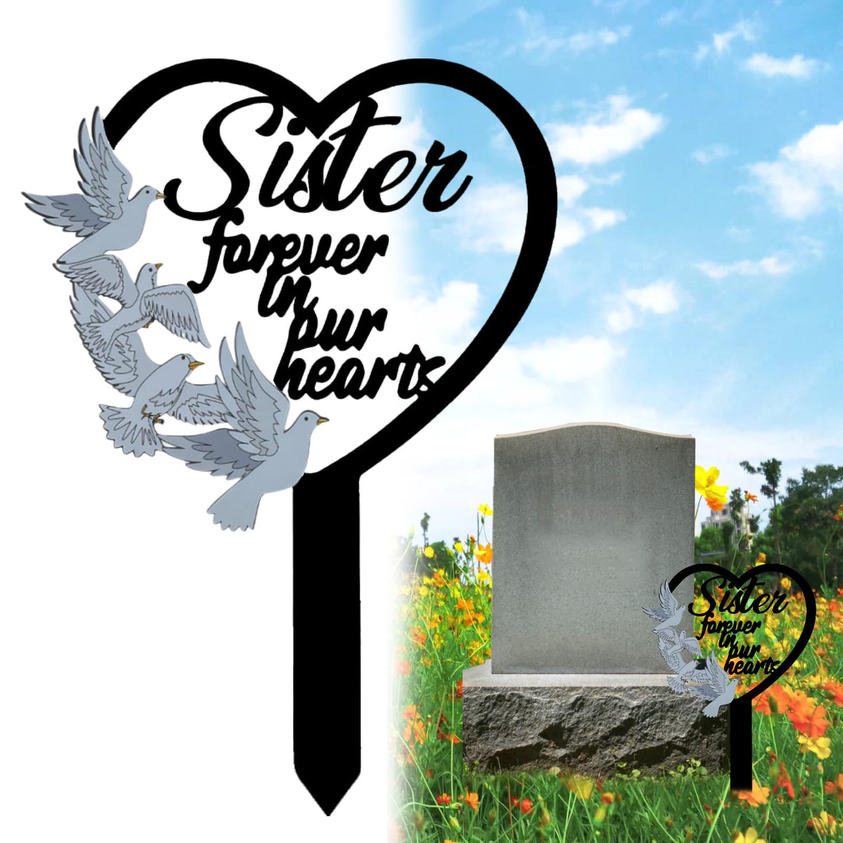 HPMAISON heart-shaped design with doves enhances serene garden memorials.