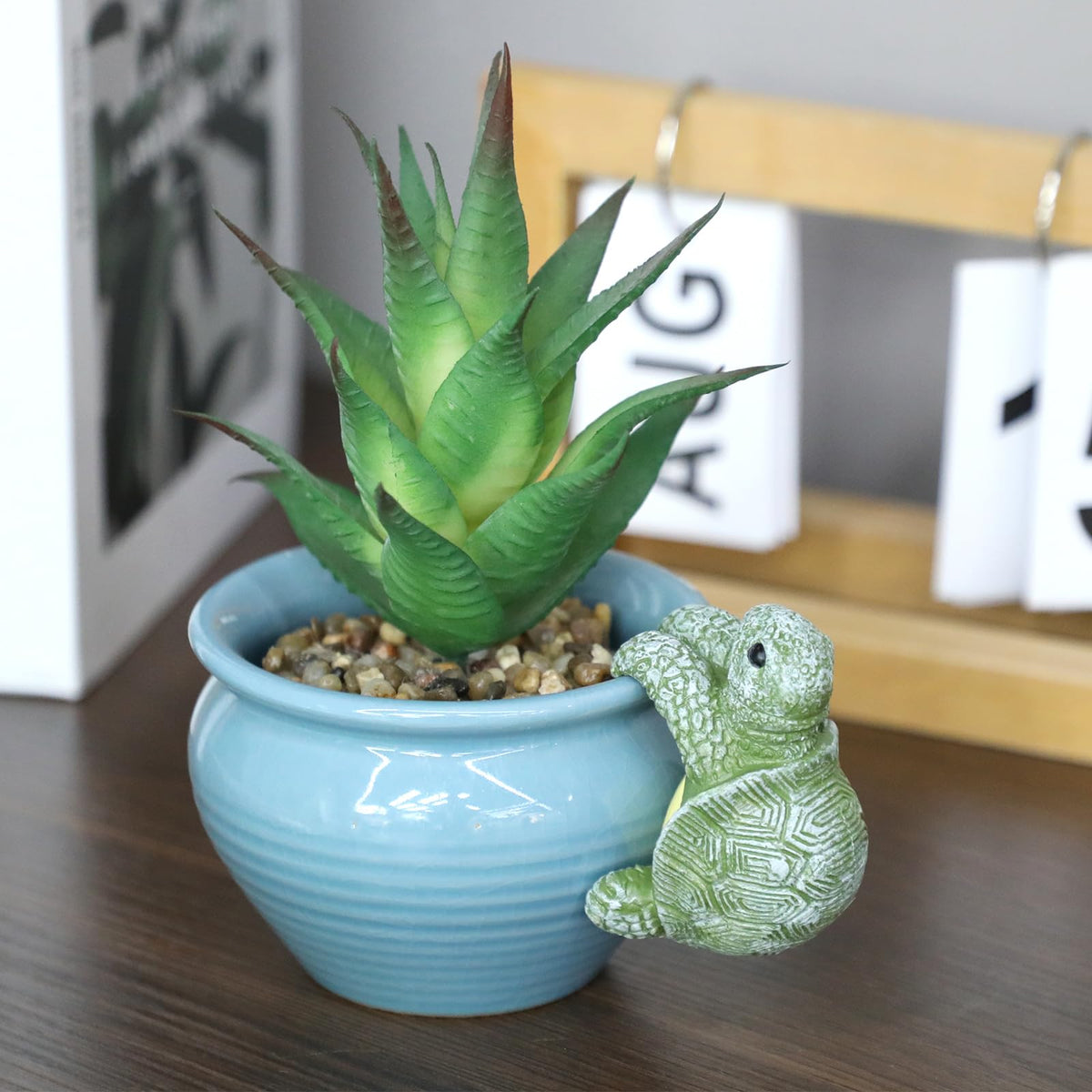 Hpmjz turtle figurine pot-decoration for shelves and patios