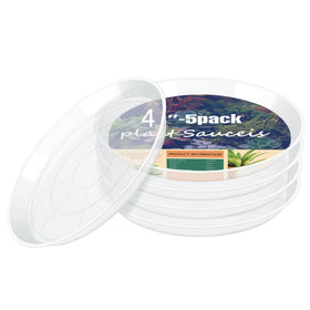 HQAUT 4-inch clear plant saucer catching excess water to protect floors.
