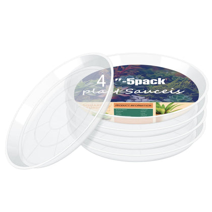 HQAUT 4-inch clear plant saucer catching excess water to protect floors.