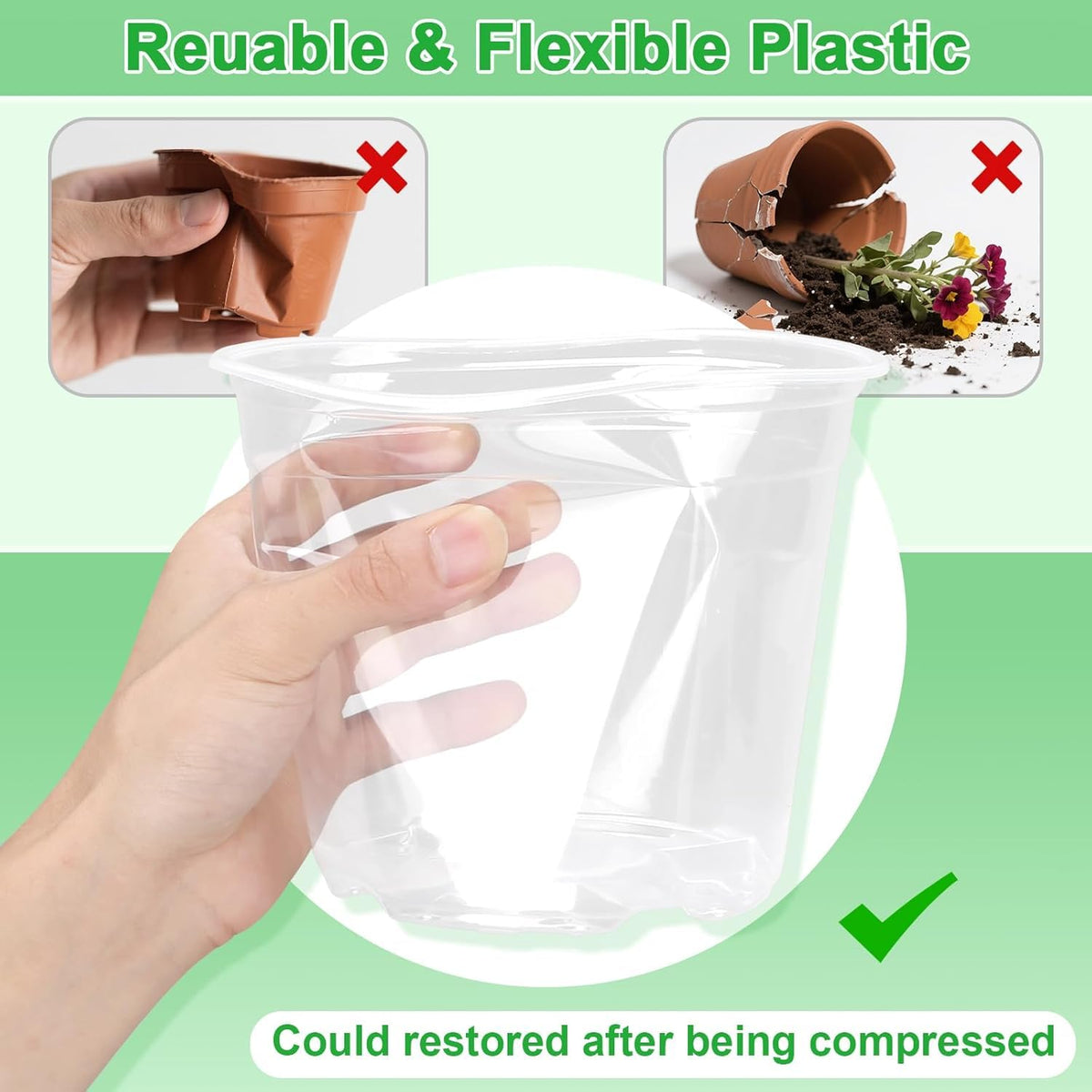 HQAUT flexible PP pot makes transplanting gentle on roots without damage.