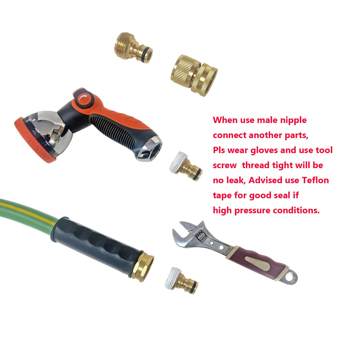 HQMPC shows 3/4-in GHT compatibility with standard hoses and faucets.