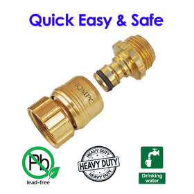 HQMPC demonstrates 4 brass female couplers connected for quick connect system.