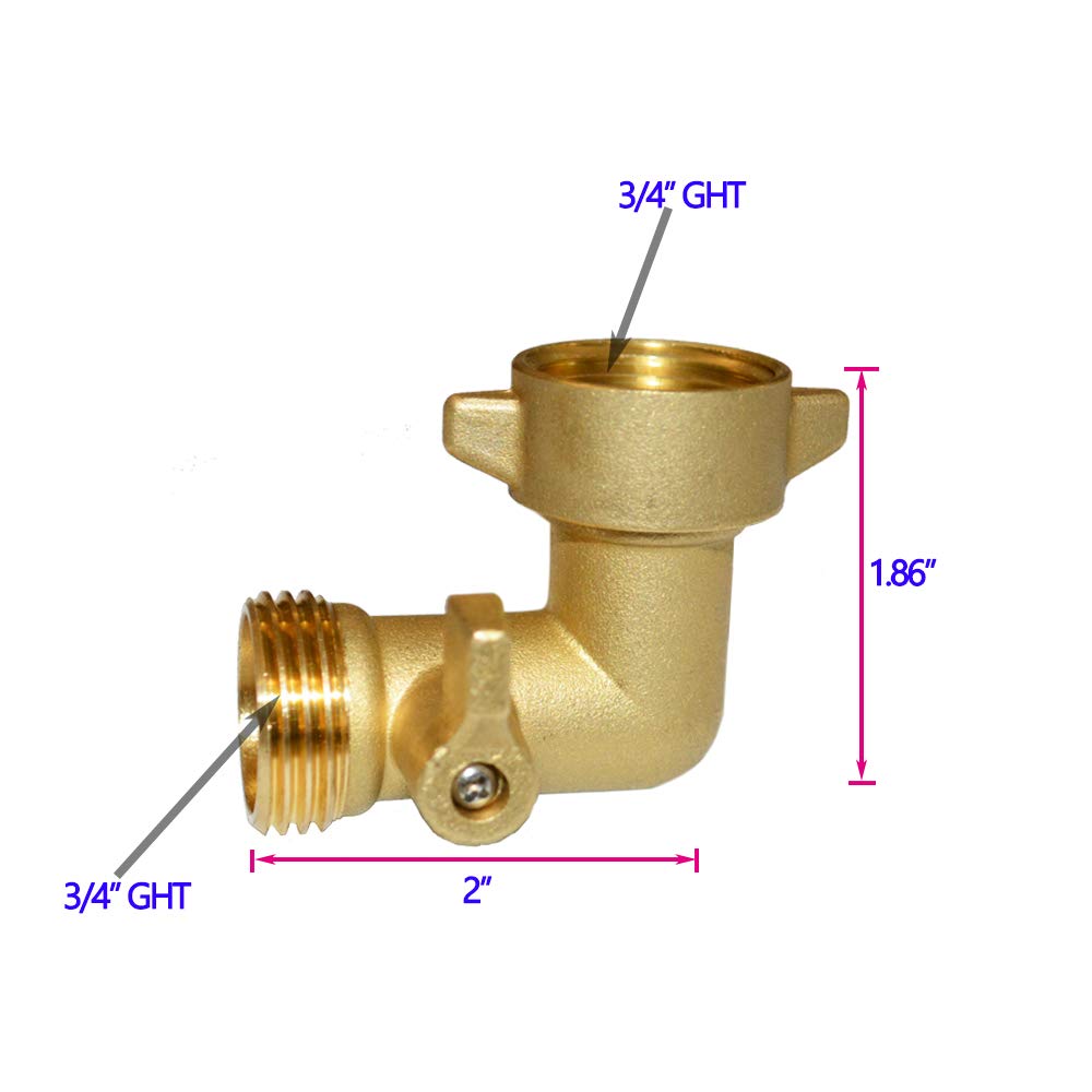 HQMPC brass 90-degree hose elbow with shut-off valve to prevent leaks