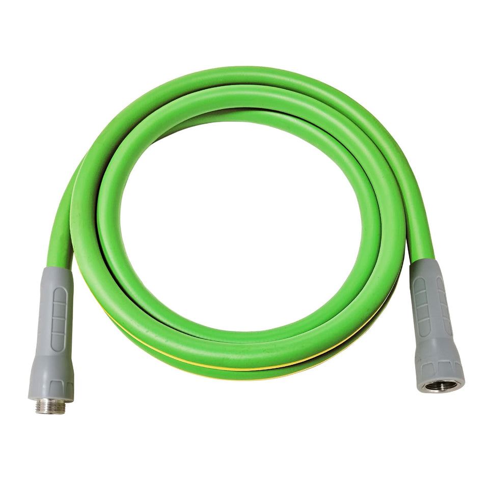 HQMPC garden hose 12 ft light green coil for easy storage and flexible reach.