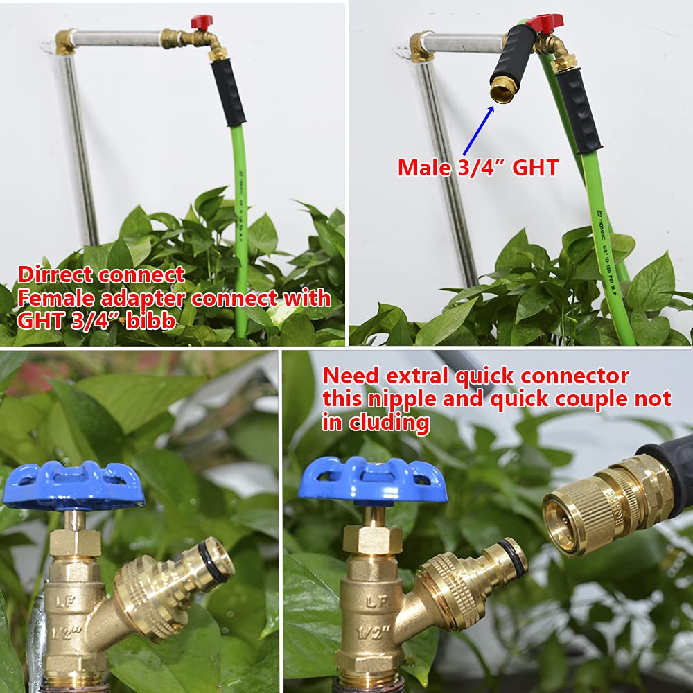 HQMPC garden hose 5/8 in ID 50 ft shows universal 3/4 in connections
